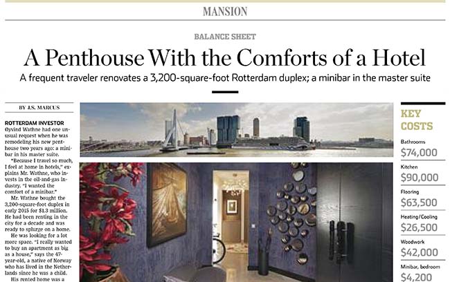 Wall Street Journal: A Penthouse With the Comforts of a Hotel
